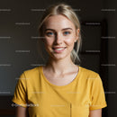 Young Woman Smiling in Yellow T-Shirt