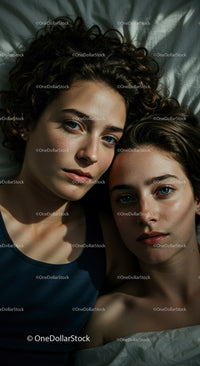 Two Young Women Relaxing Together in a Cozy Bedroom Setting
