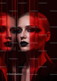 Futuristic Female Portrait with Red Lighting and Dark Makeup Stock Photo Bundle preview 5