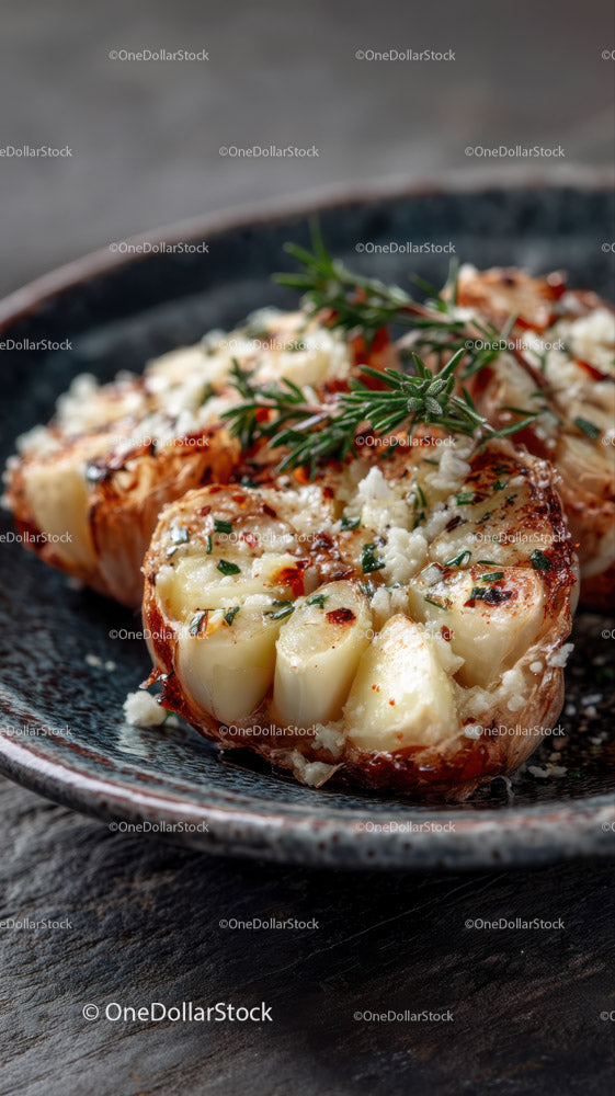 Roasted Garlic Bulb with Herbs and Cheese for Gourmet Serving