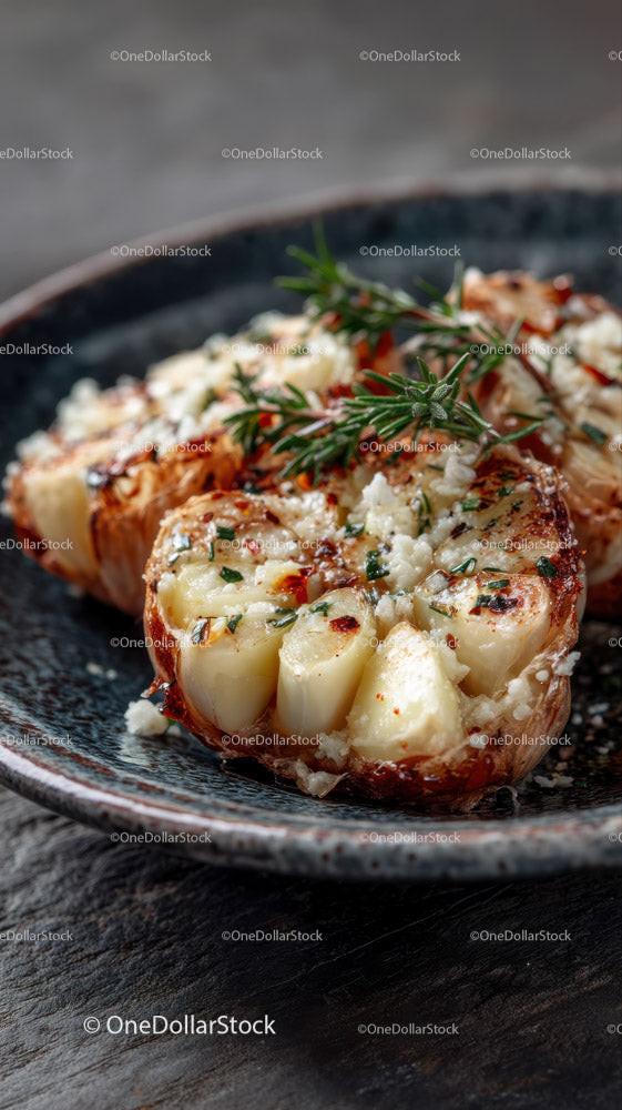 Pieczeniowa Czosnkowa Główka z Ziołami i Serem do Podawania Gourmet