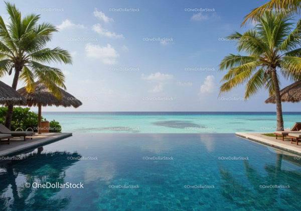 Tropical Paradise with Ocean View and Relaxing Pool Scene
