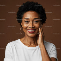 Smiling African American Woman with Curly Hair in Casual Wear