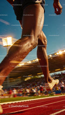 Close-up of Athlete's Sweaty Legs Sprinting on Track