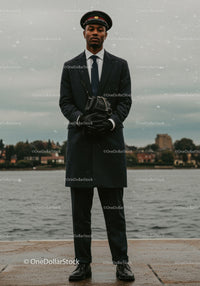 Confident doorman standing by the waterside in uniform