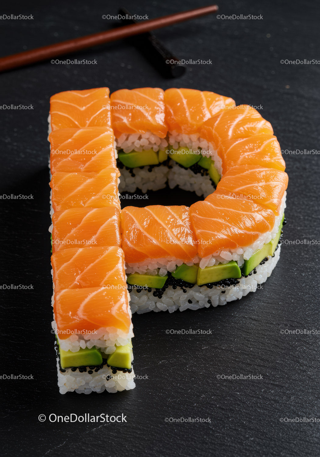 Creative sushi rolls shaped like the letter P