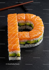 Creative sushi rolls shaped like the letter P