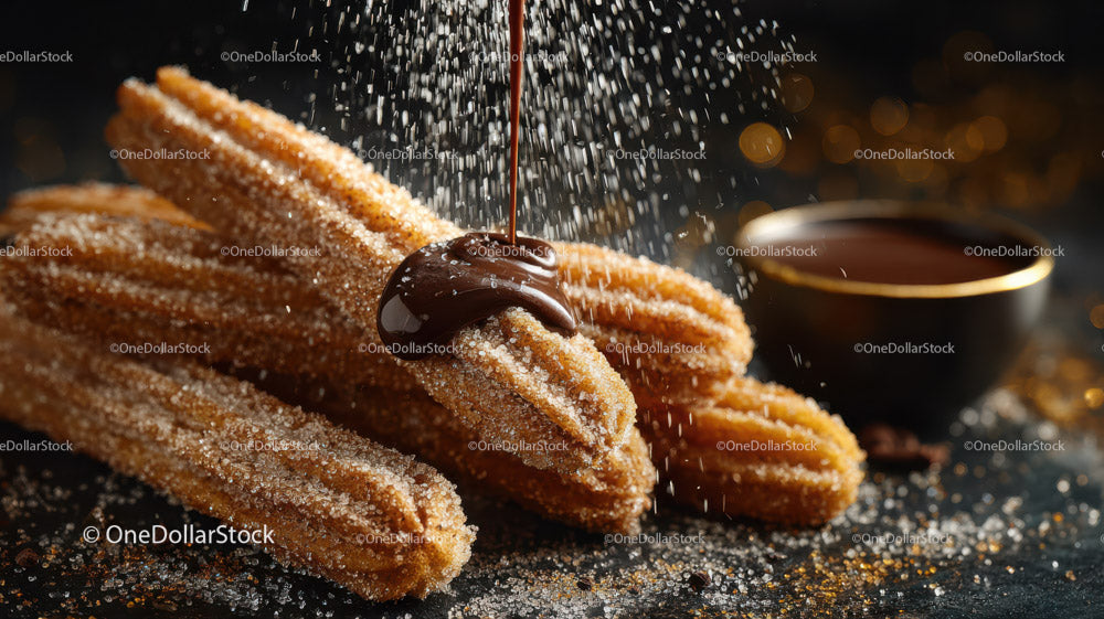 Churros with Melted Chocolate Drizzle and Sugar Coating