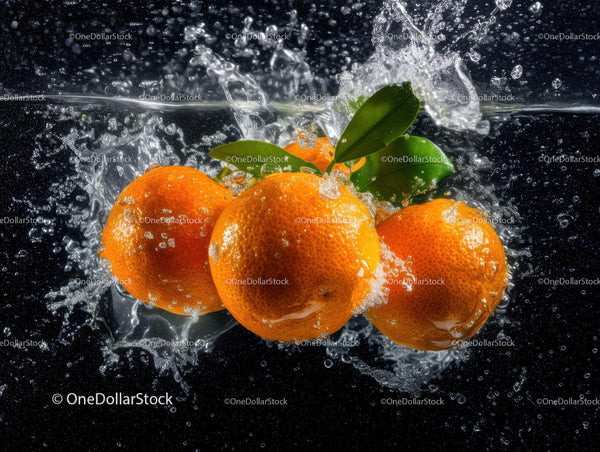 Fresh Oranges Splashing into Water with Vibrant Juicy Colors