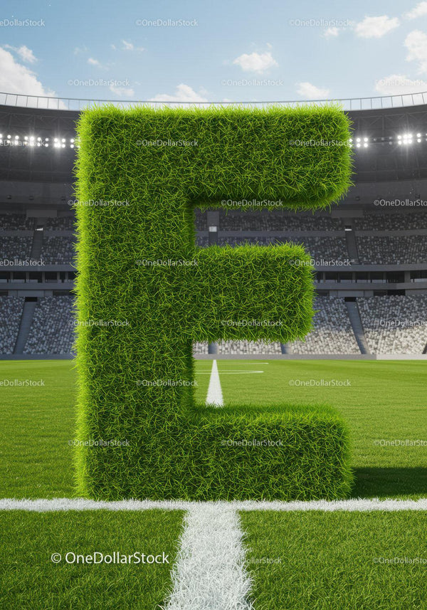 Green Grass Letter E Standing on Soccer Field