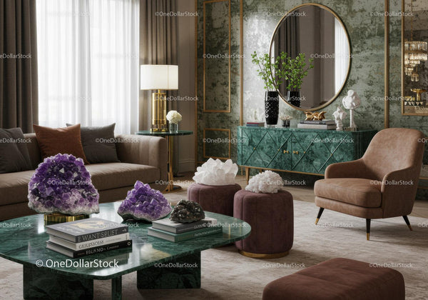 Elegant Living Room with Crystals and Modern Decor