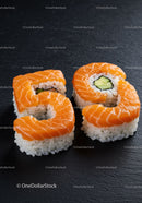 Creative sushi rolls shaped as numbers five and nine