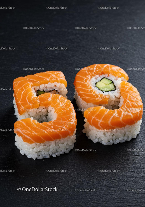 Creative sushi rolls shaped as numbers five and nine