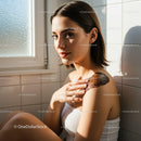 Young woman applying natural scrub to glowing skin