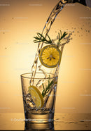 Refreshing water splash with lemon and rosemary herb