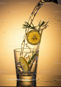 Refreshing water splash with lemon and rosemary herb