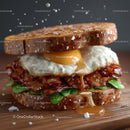 Gourmet Burger with Fried Egg and Crispy Bacon on Toasted Bread