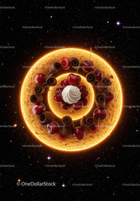 Cherry and Chocolate Swirls on Glowing Sun Background