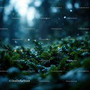 Close-up of green fern leaves in mystical forest light