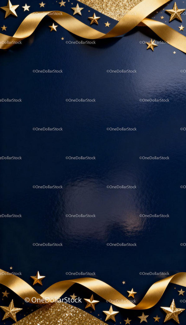 Elegant golden stars and ribbons on deep blue background