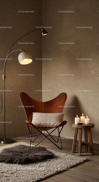 Cozy reading corner with leather chair and warm lighting