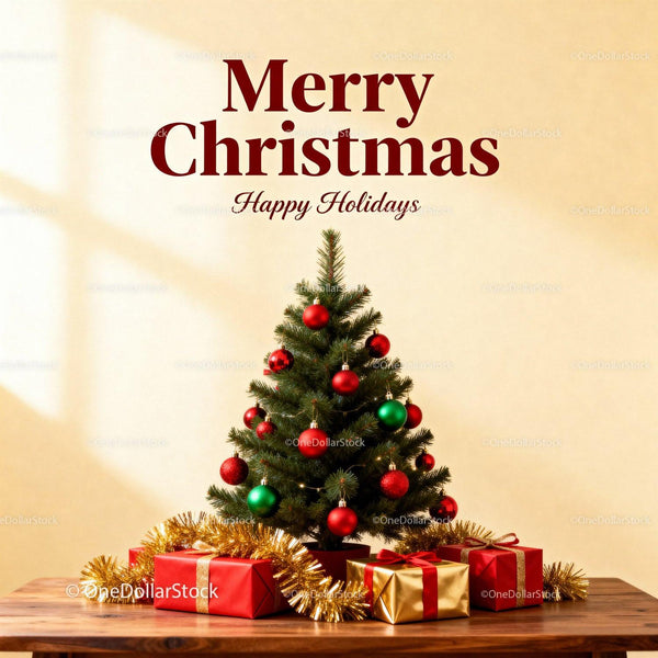 Festive Mini Christmas Tree with Red and Gold Gifts