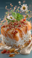 Fresh Sushi Plate with Salmon Tuna Rice Garnishes and Soy Sauce