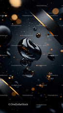 Black and Gold Abstract Spheres with Metallic Glossy Surfaces