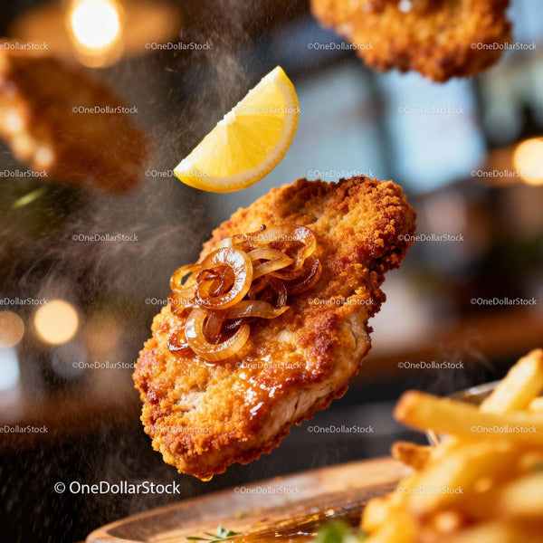 Crispy Fried Cutlet with Caramelized Onions and Lemon
