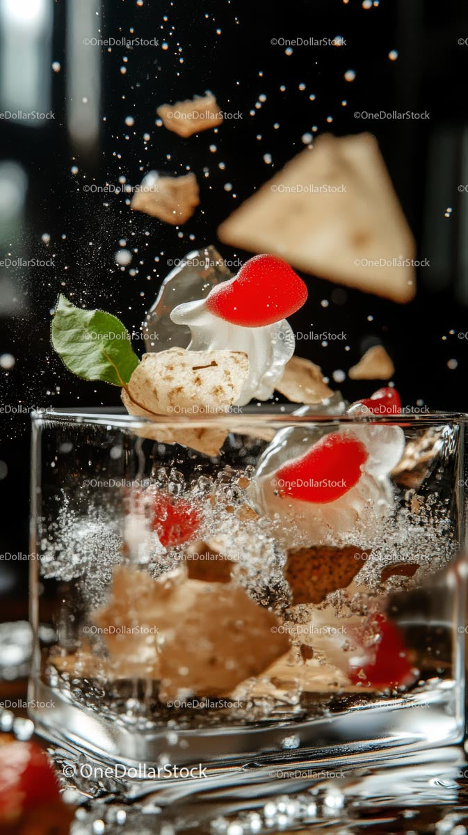 Falling Cookies and Berries Splash into a Refreshing Glass Drink