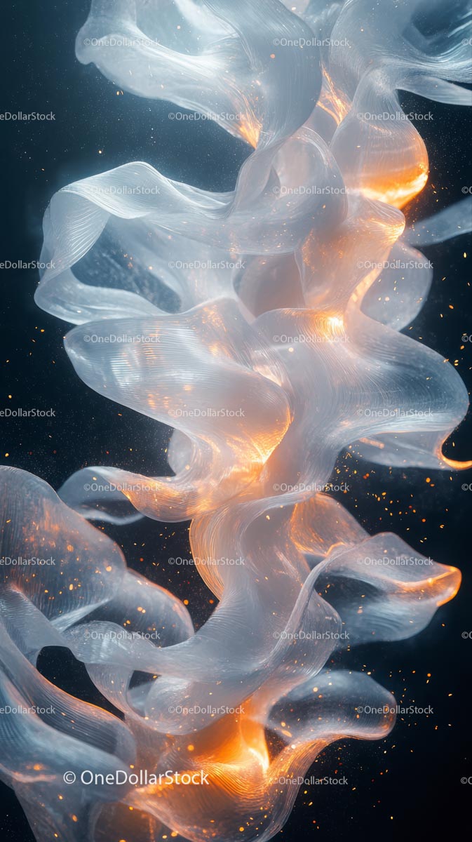 Abstract Flowing Light Waves with Glowing Particles in Futuristic Style