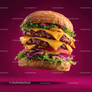 Stacked Cheeseburger with Multiple Beef Patties and Fresh Toppings