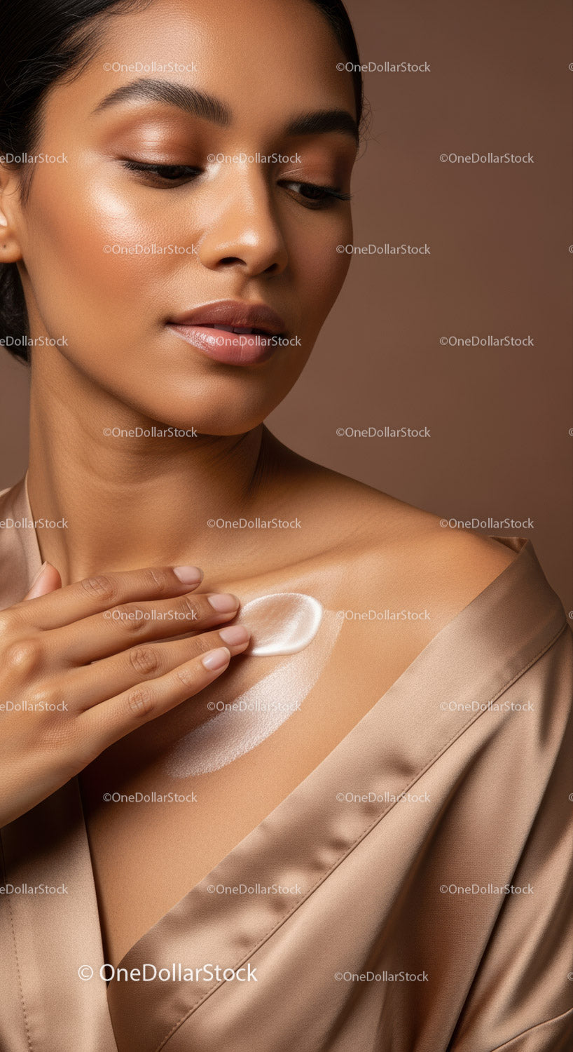 Elegancka kobieta o nieskazitelnej cerze i delikatnym makijażu na portrecie Beauty