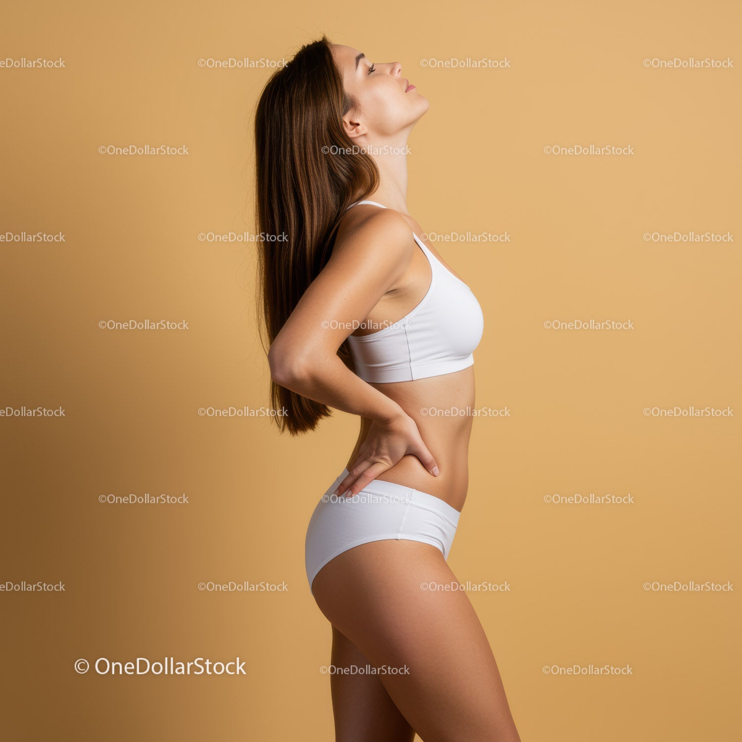 Healthy Fit Woman in Sportswear Posing on Yellow Background