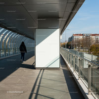 Person walking through modern covered urban walkway