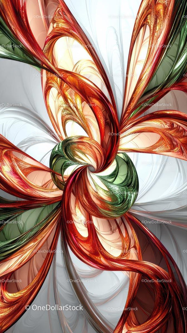 Vibrant Swirling Abstract Fractal Art with Red, Orange, and Green Tones
