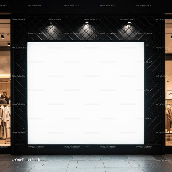 Large Blank Lightbox Display in Modern Retail Storefront JPG Mockup Image