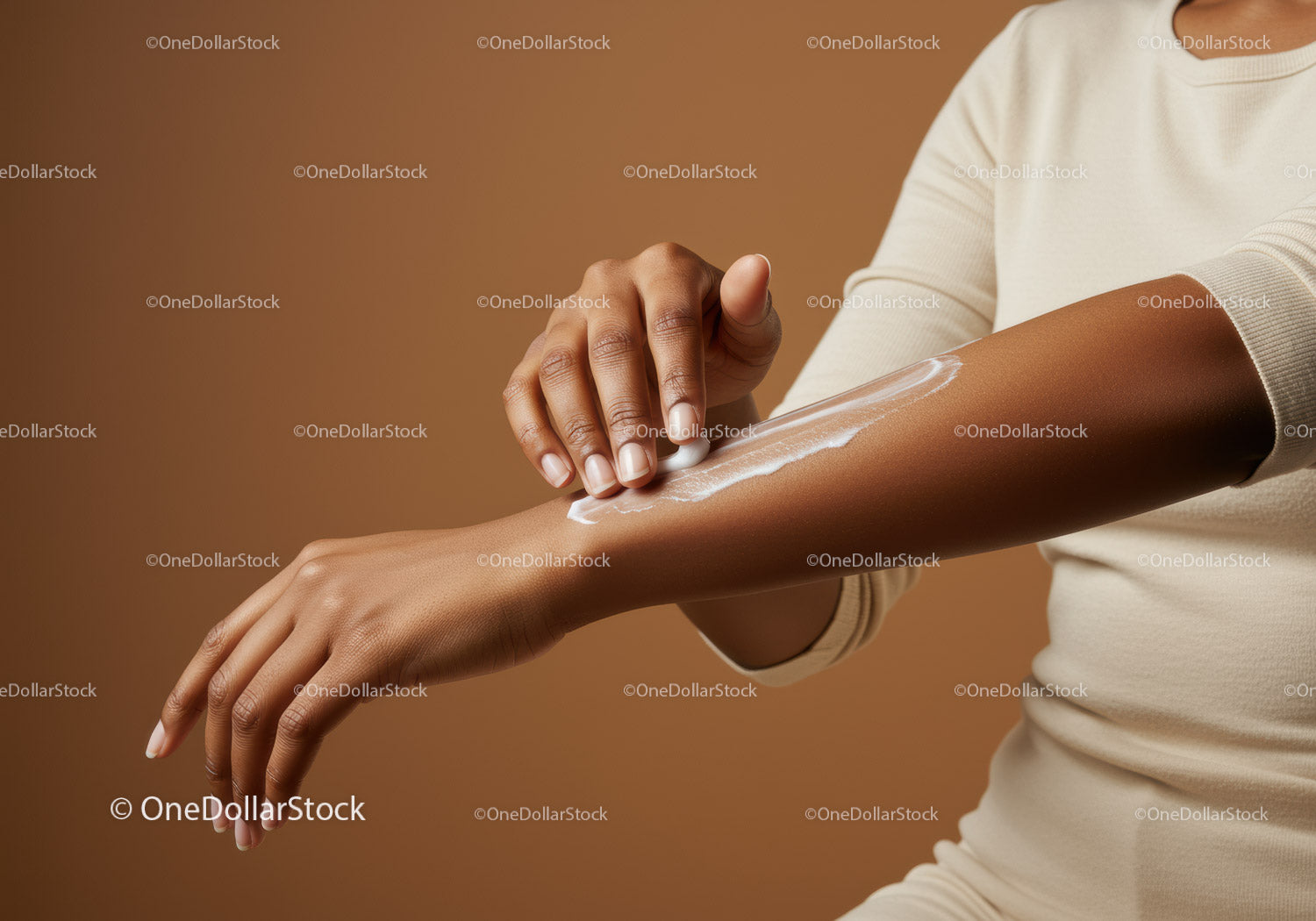Woman Applying Sunscreen Lotion on Arm for Skin Protection