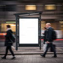 Busy city street with blank advertising billboard
