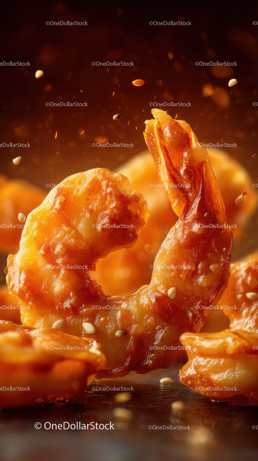 Golden Fried Shrimp Bites with Crispy Coating on Dark Background