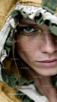Close-Up of Woman with Gold Glitter Makeup and Freckles