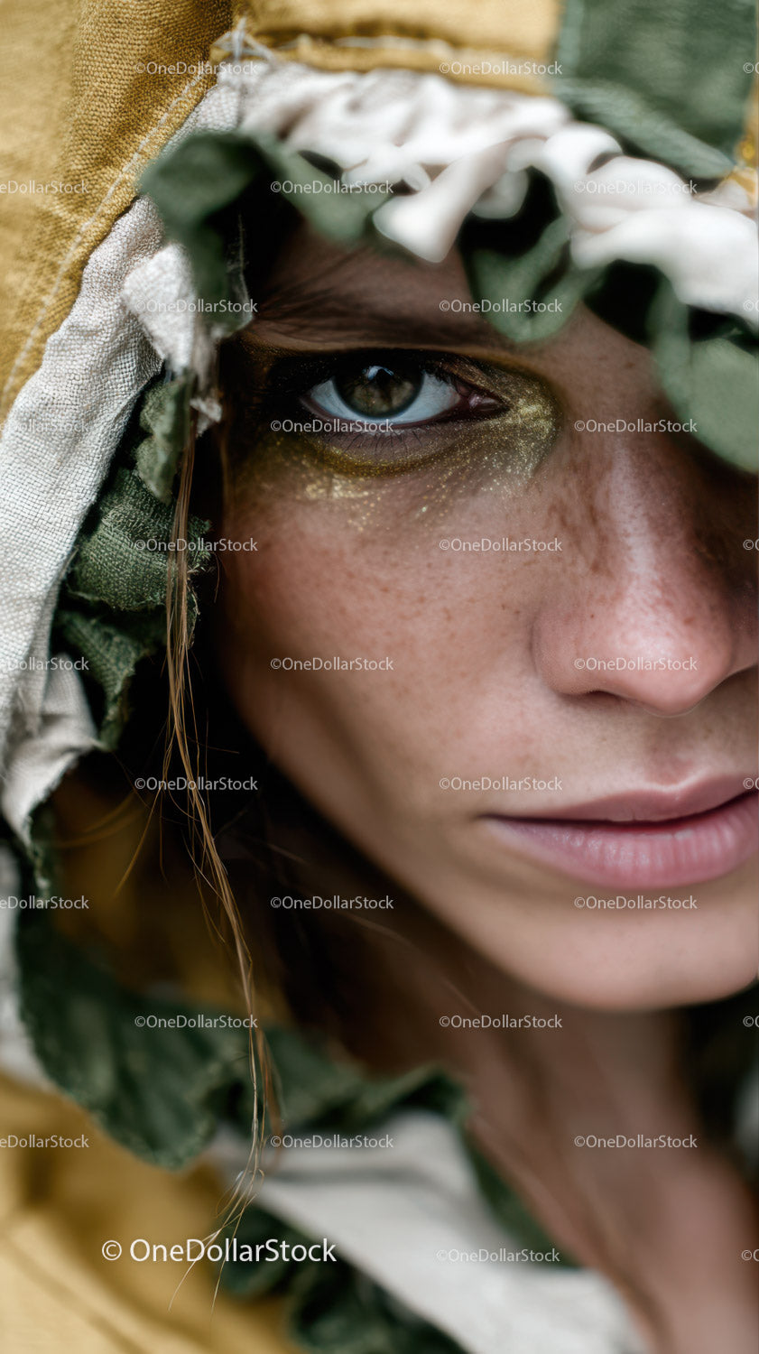 Close-Up of Woman with Gold Glitter Makeup and Freckles