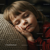 Peaceful toddler sleeping on cozy knitted blanket