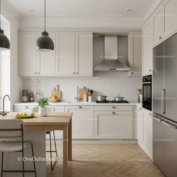 Bright Modern Kitchen with White Cabinets and Stainless Steel Appliances