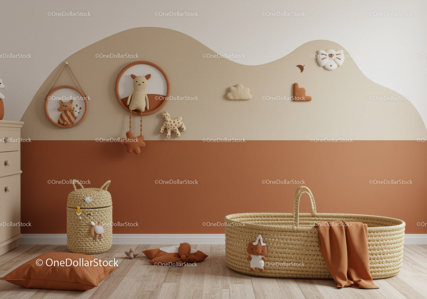 Cute Kid's Nursery Decor with Plush Toys and Wall Hangings