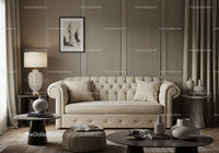 Cozy beige living room with modern decor and soft lighting