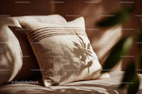 Beige Linen Throw Pillow with Textured Design for Living Room