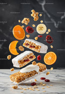 Fruit and Yogurt Coated Granola Bars with Fresh Slices