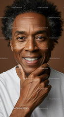 Close-up Portrait of Smiling Mature Man with Afro Hair and Warm Expression