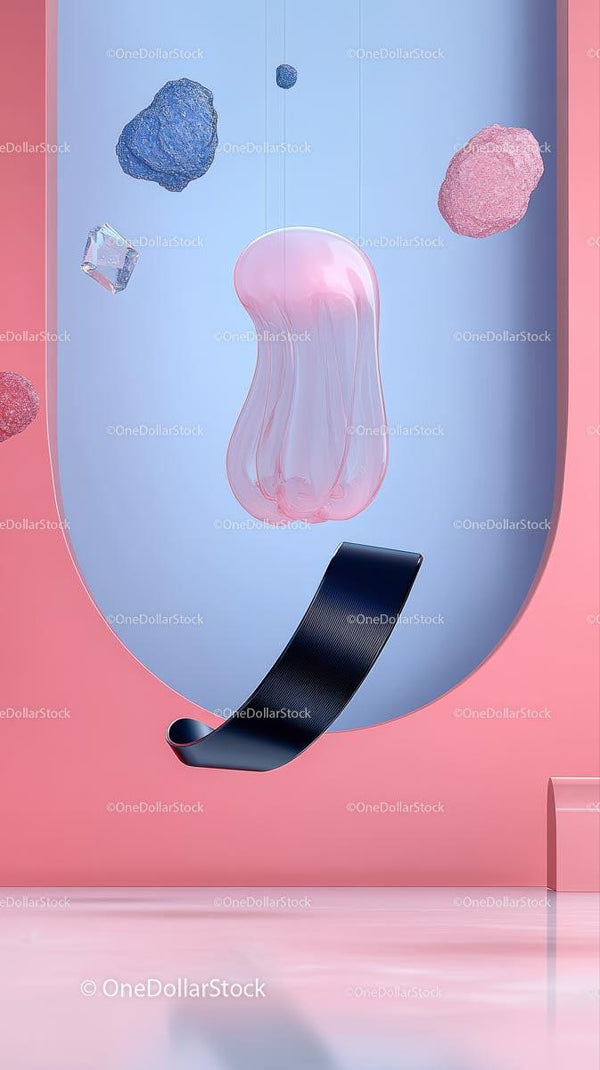 Abstract Modern Art with Floating Shapes in Pastel Colors